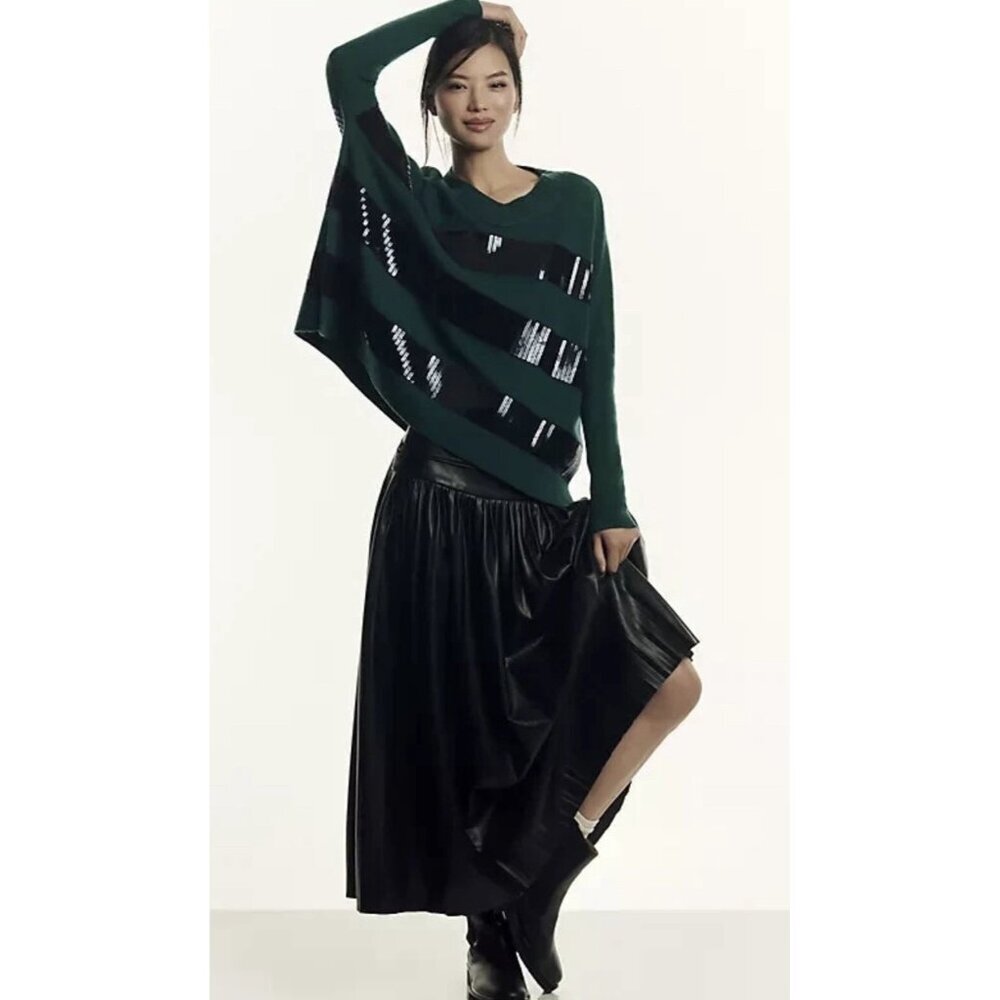 NWT Size S (P2P 28") - Anthro 100% Cashmere Sequin Sweater Green (NWT US$268)